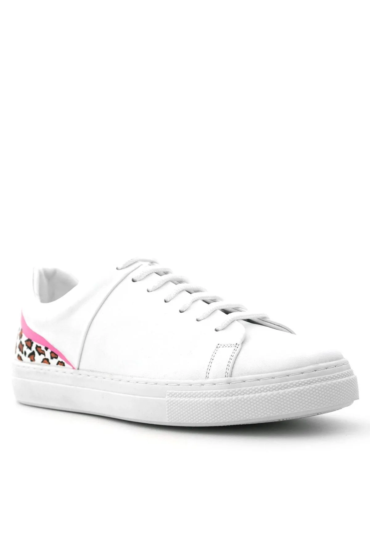 Tbons Özel Tasarım Beyaz Hakiki Deri Kadın Bağcıklı Sneaker Ayakkabı