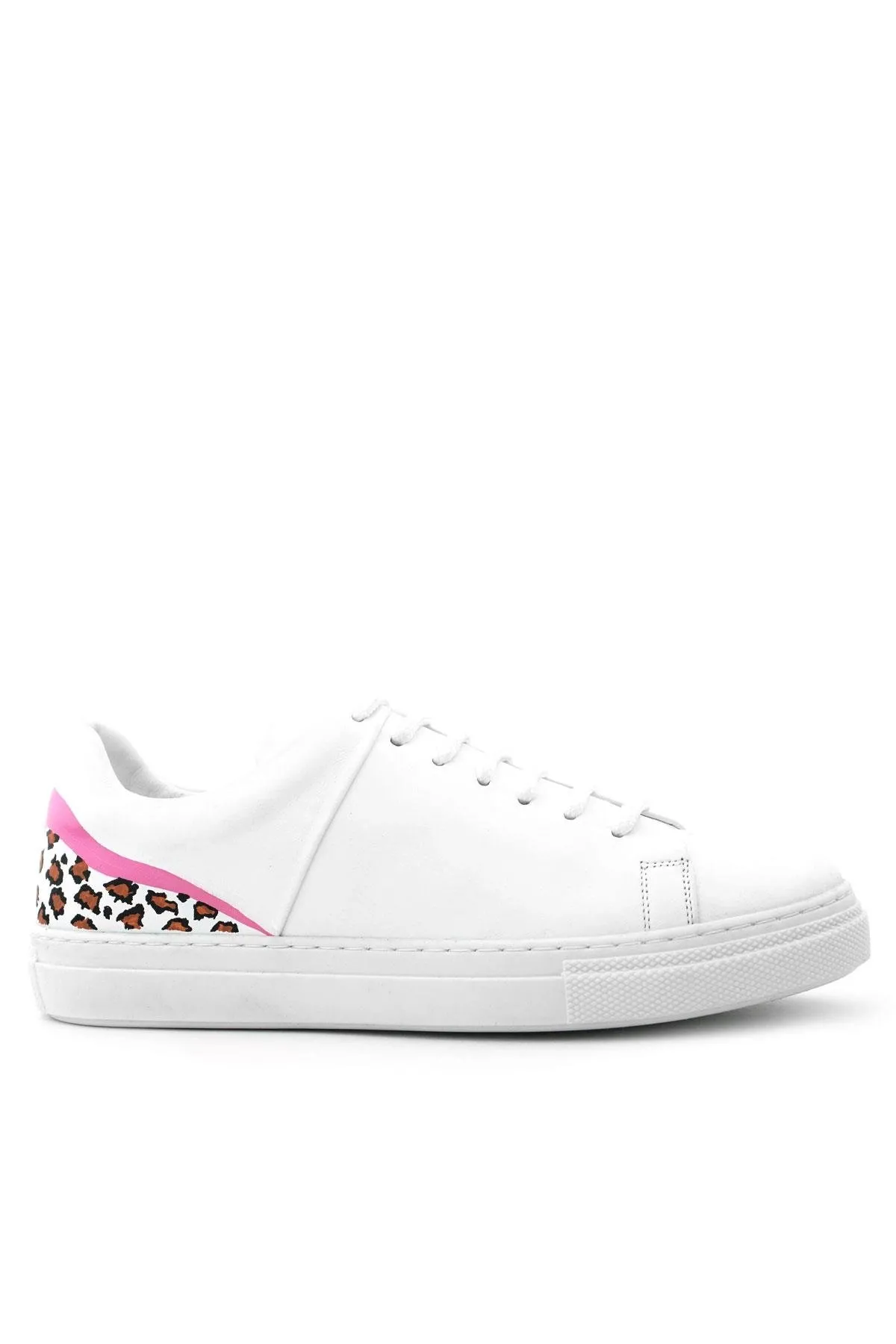 Tbons Özel Tasarım Beyaz Hakiki Deri Kadın Bağcıklı Sneaker Ayakkabı