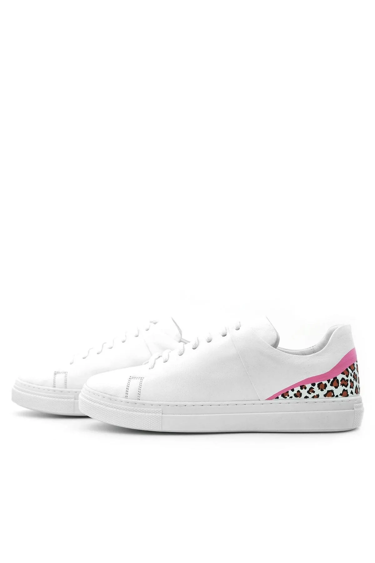 Tbons Özel Tasarım Beyaz Hakiki Deri Kadın Bağcıklı Sneaker Ayakkabı