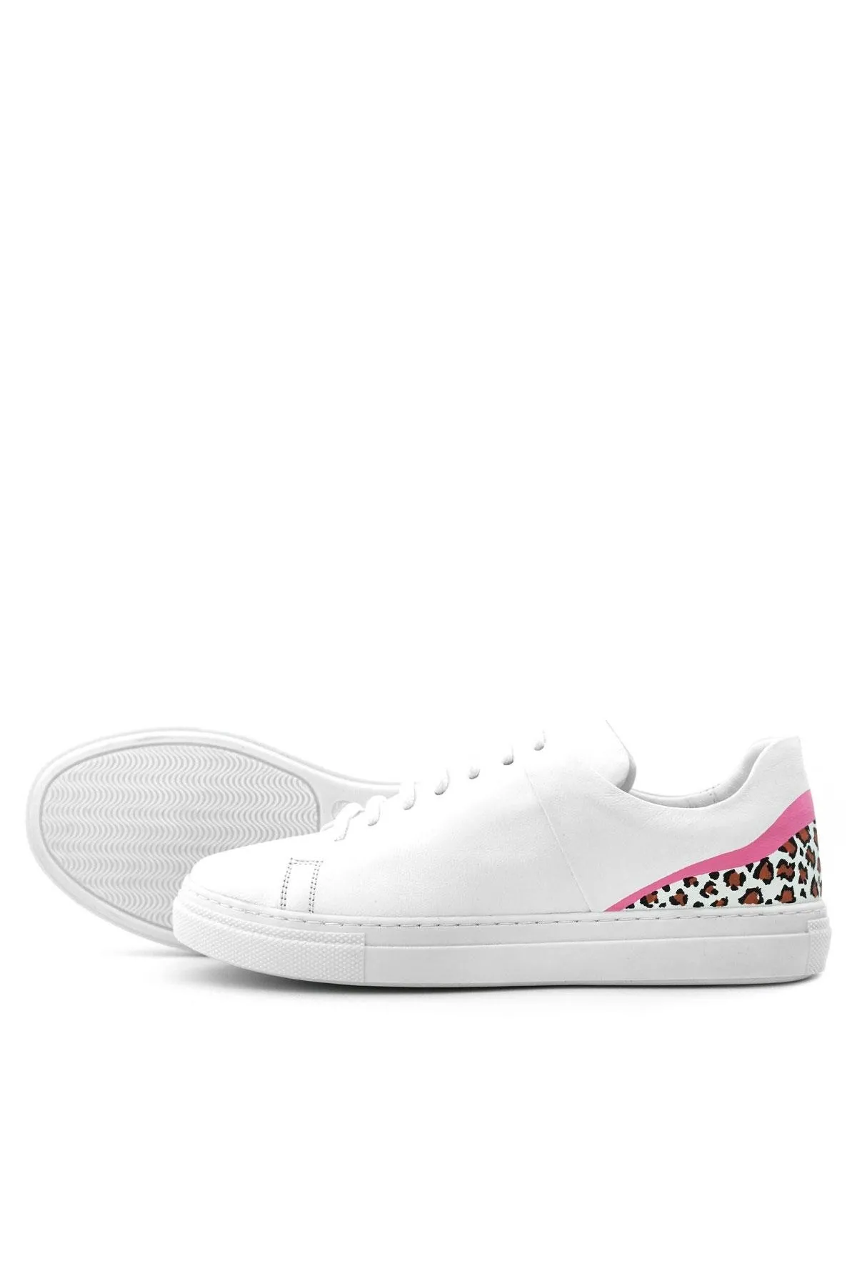 Tbons Özel Tasarım Beyaz Hakiki Deri Kadın Bağcıklı Sneaker Ayakkabı