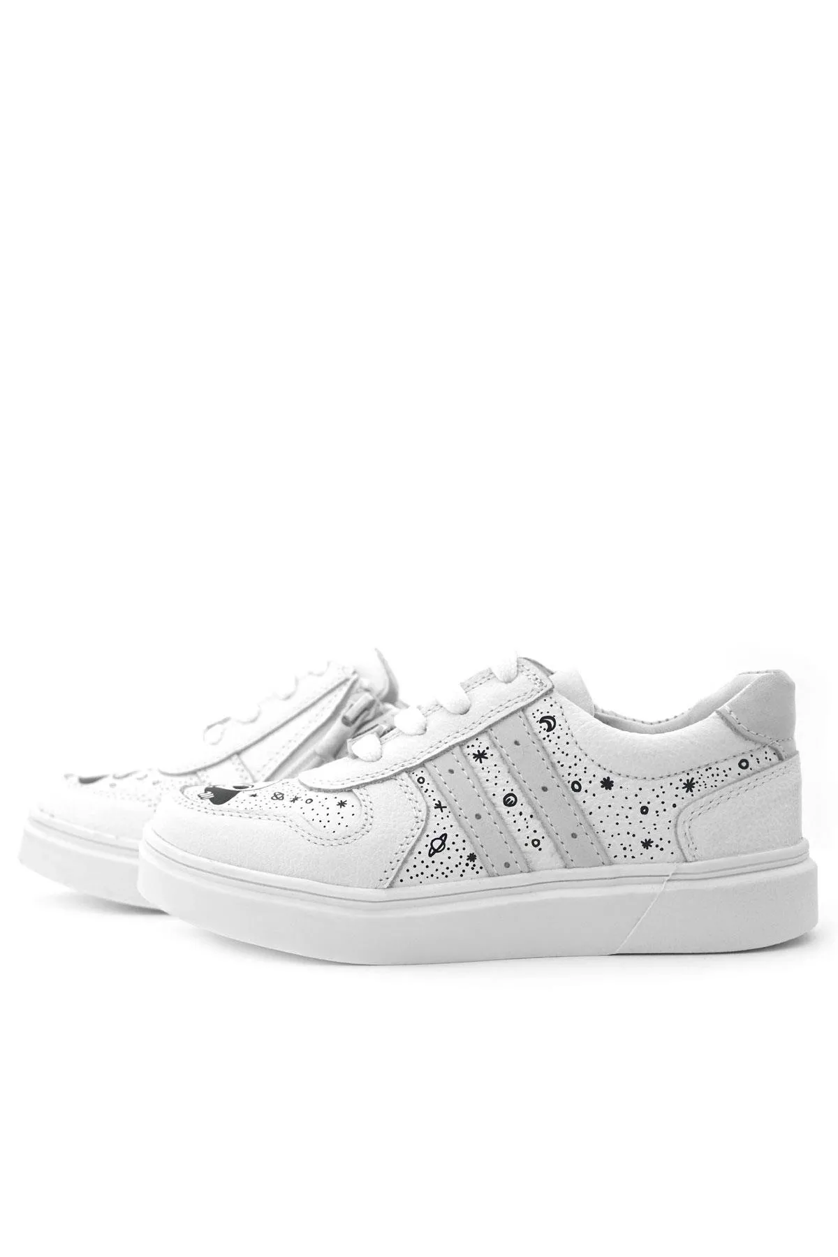 Tbons Özel Tasarım Hakiki Deri Beyaz Bağcıklı Fermuarlı Çocuk Ayakkabı