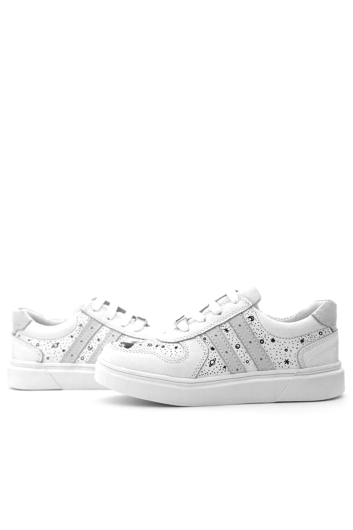 Tbons Özel Tasarım Hakiki Deri Beyaz Bağcıklı Fermuarlı Çocuk Ayakkabı