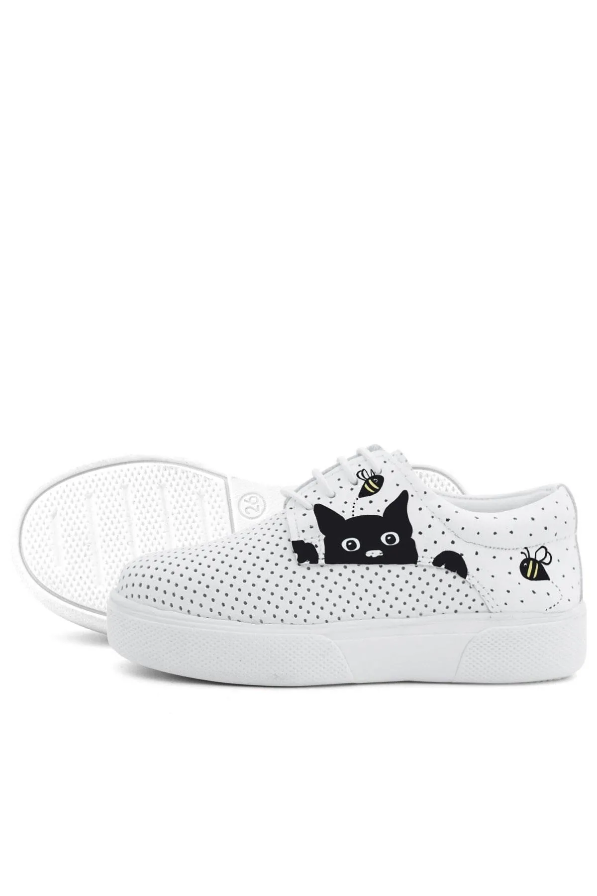 Tbons Özel Tasarım Hakiki Deri Beyaz Lastikli Çocuk Günlük Ayakkabı