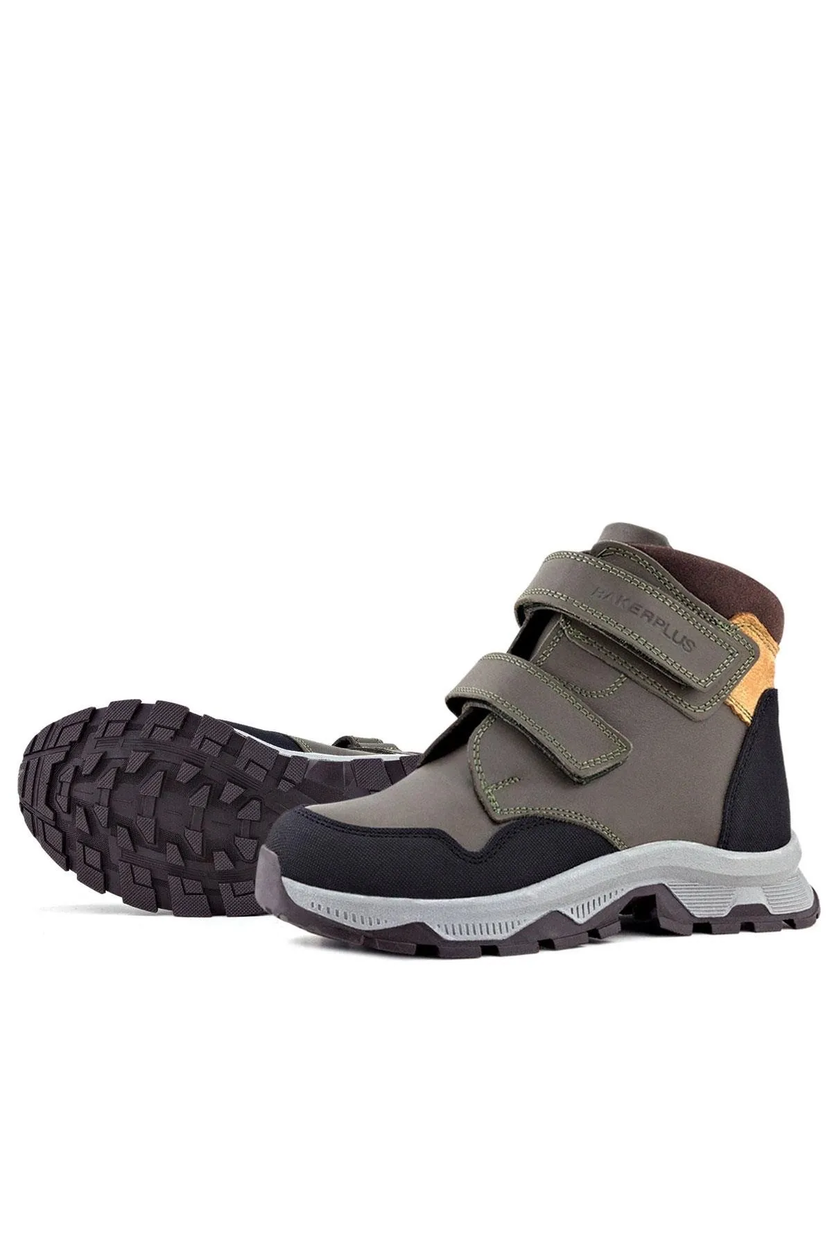 Trekking Hakiki Deri Haki Yeşil Sarı Cırt Cırtlı Erkek Çocuk Bot