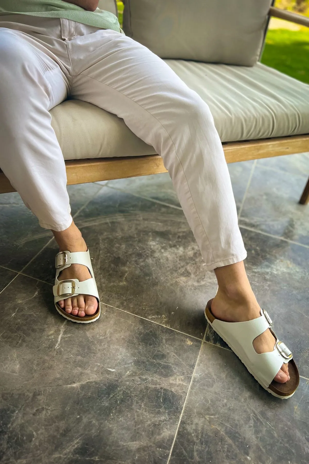 Trl001 - Zenalook Deri Terlik Beyaz