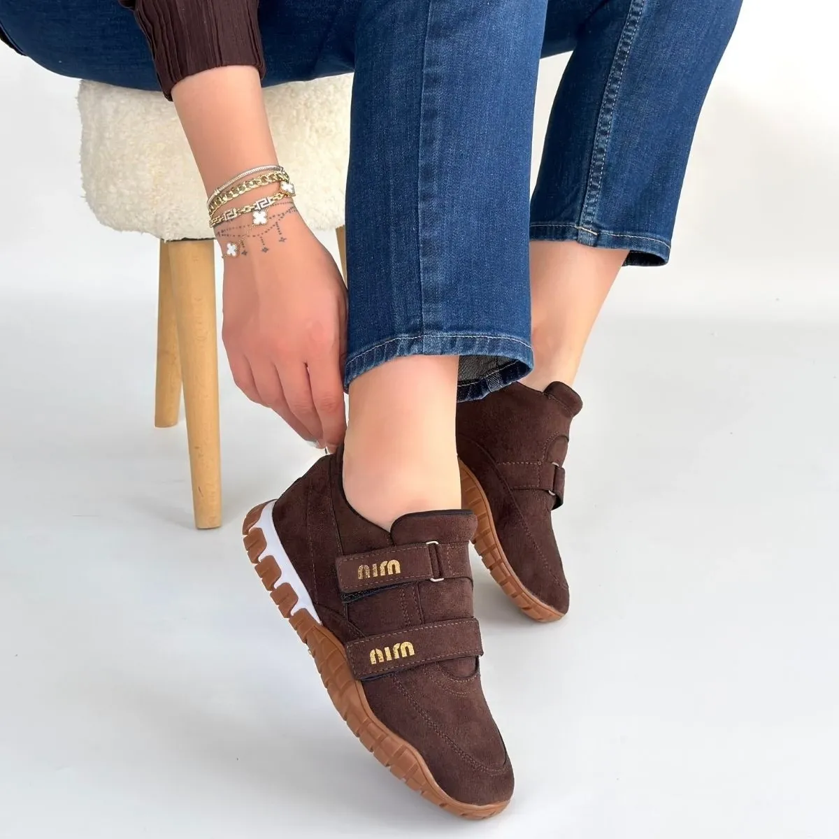 Tunga Kahverengi Süet Cırt Cırtlı Spor Ayakkabı