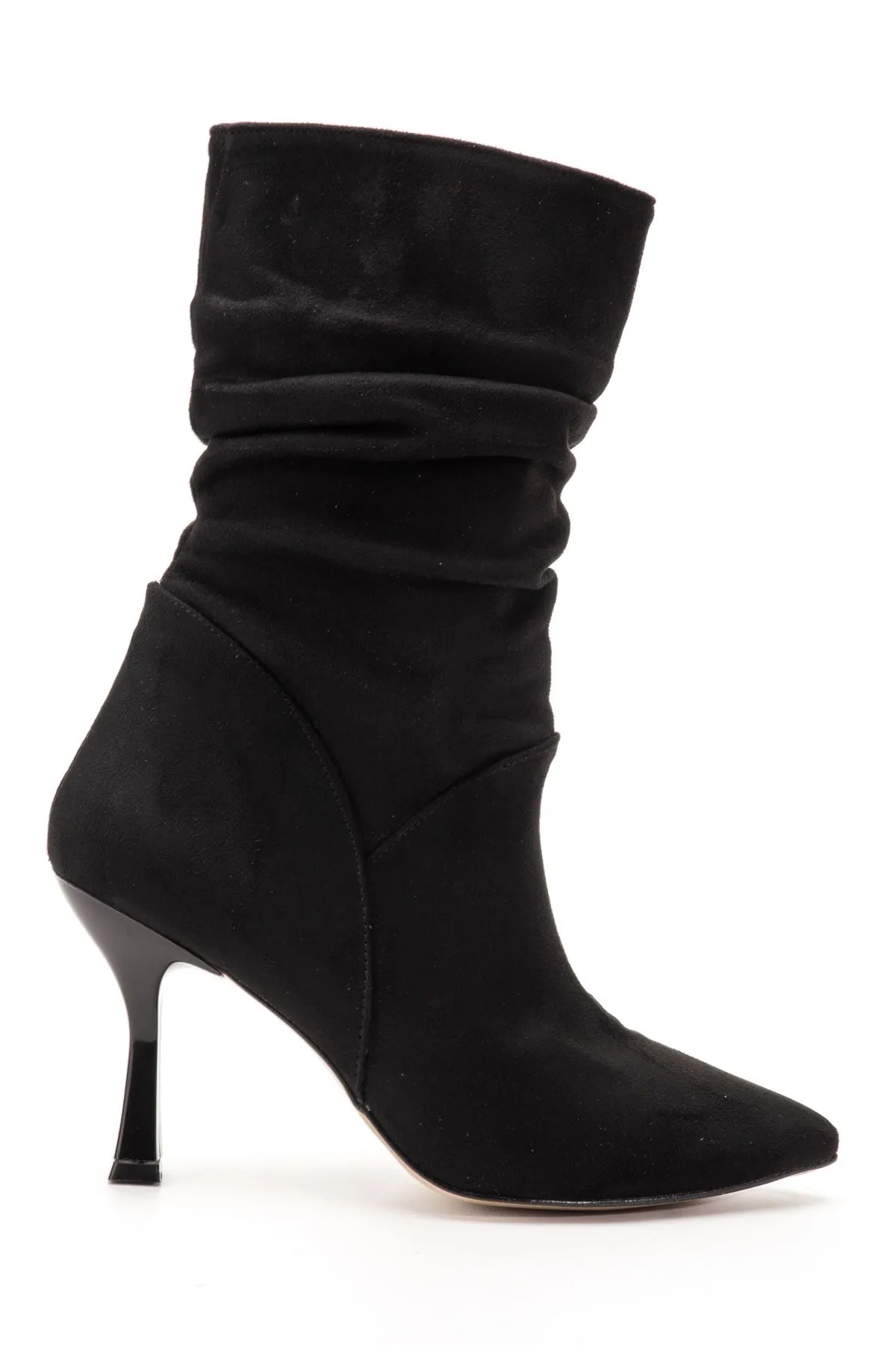 Vrt-024 Siyah Süet Yüksek İnce Topuklu Körüklü Fermuarlı  Kadın Bot