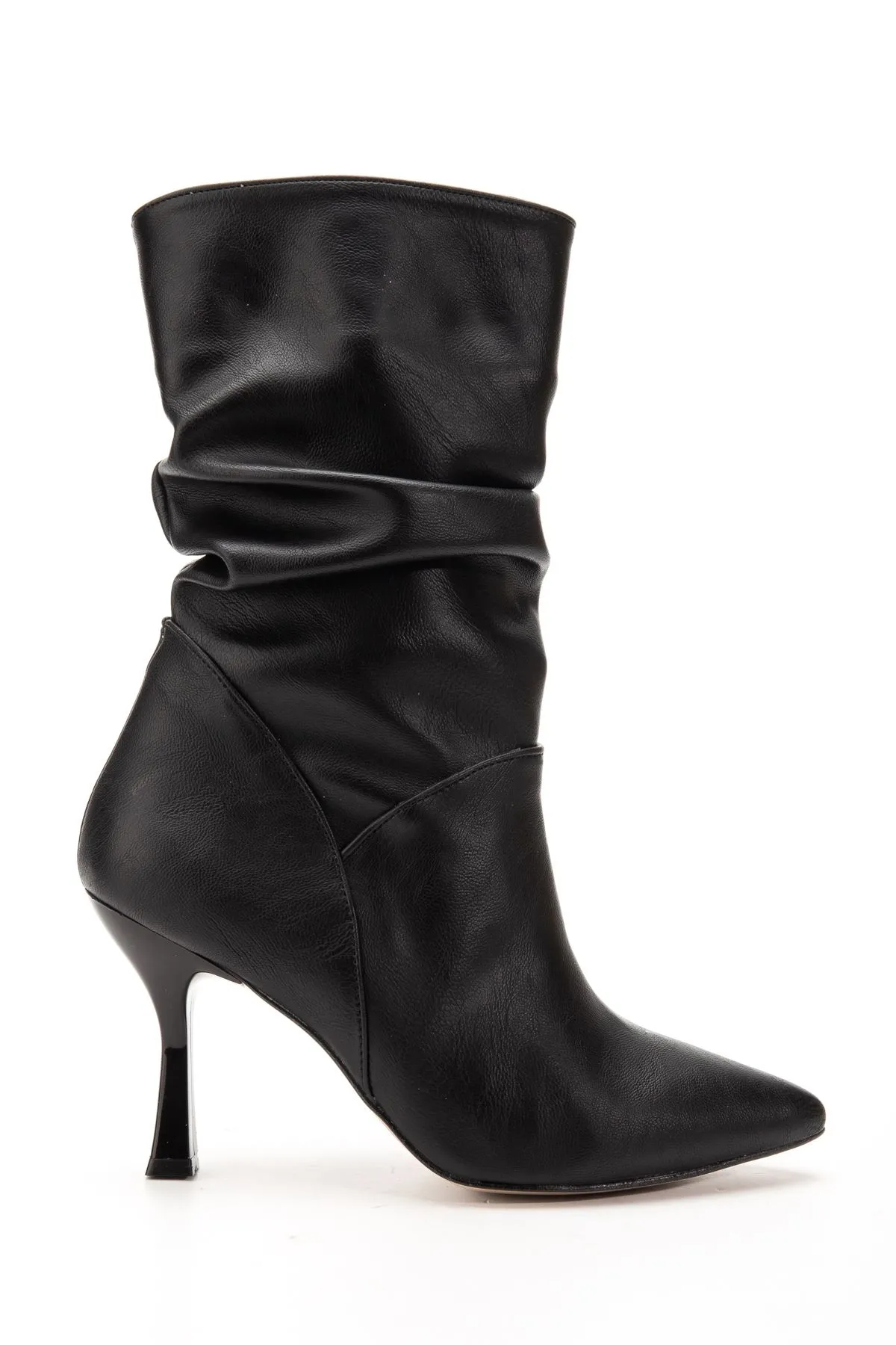 Vrt-024 Siyah Yüksek İnce Topuklu Körüklü Fermuarlı  Kadın Bot