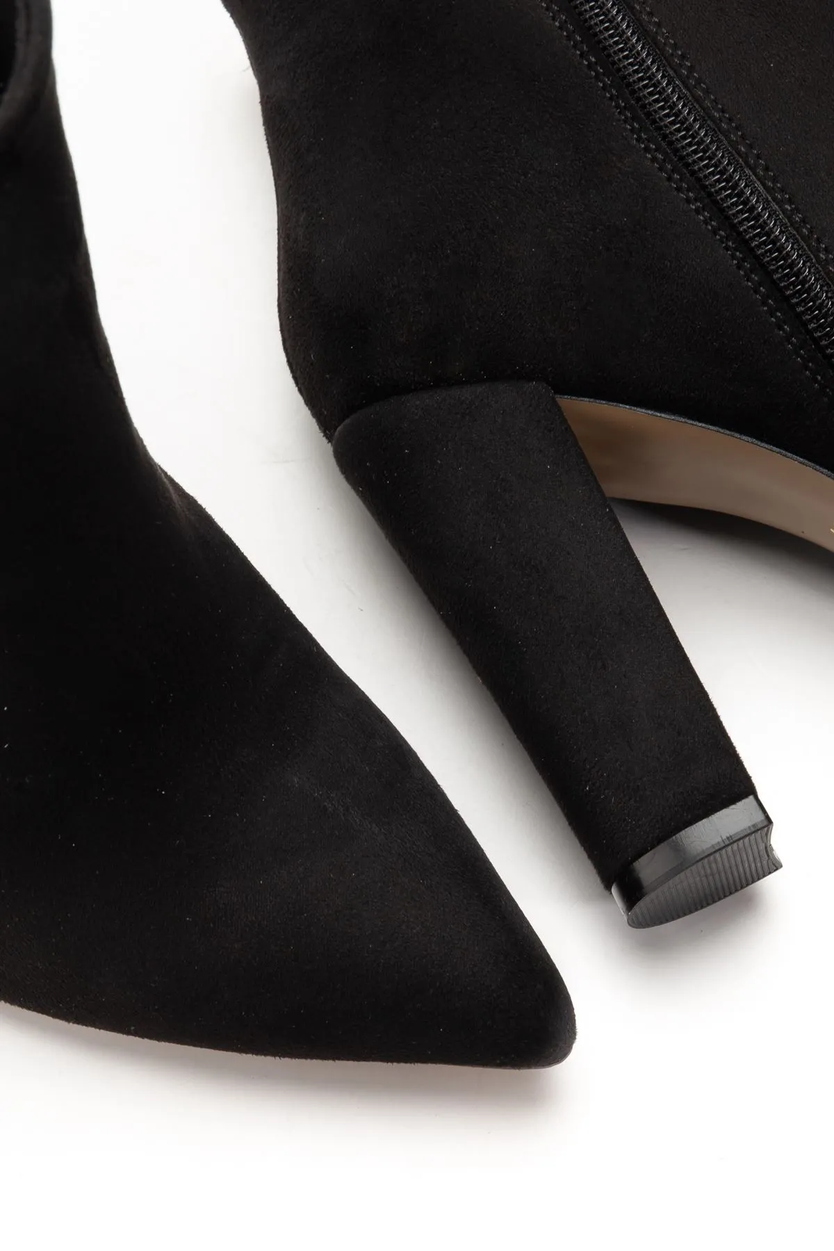 Vrt-4801 Siyah Süet Yüksek Kalın Topuklu Fermuarlı Kadın Bot