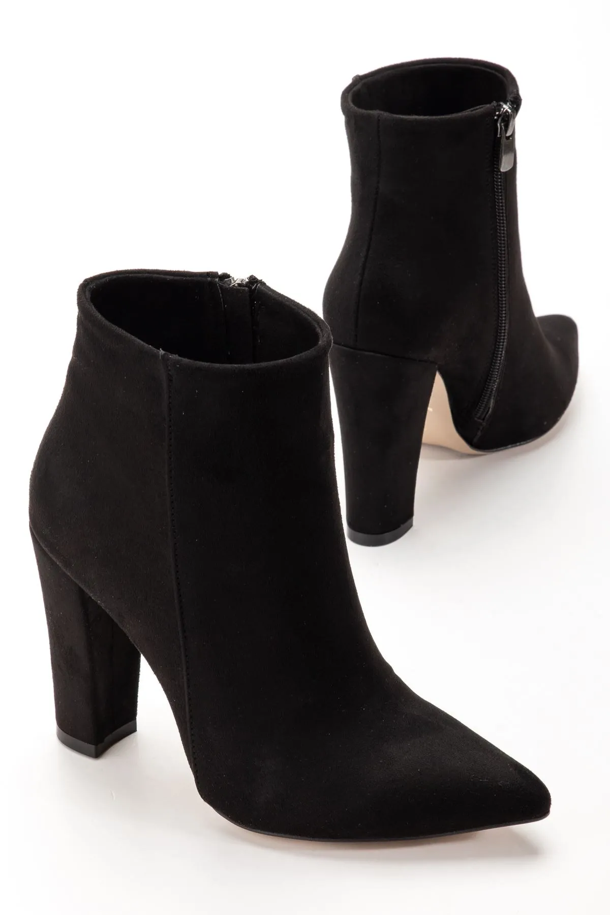 Vrt-4801 Siyah Süet Yüksek Kalın Topuklu Fermuarlı Kadın Bot