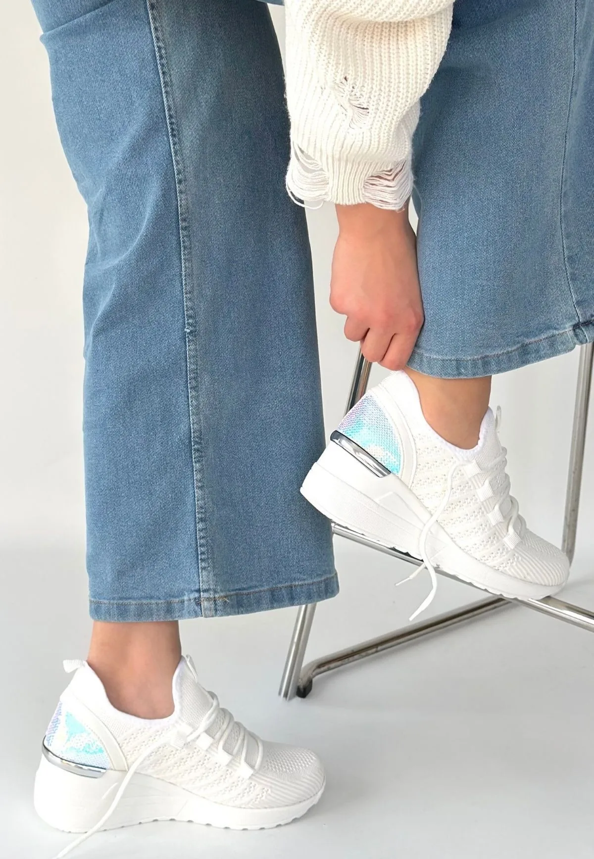 Weor Beyaz Triko Bağcıklı Spor Ayakkabı