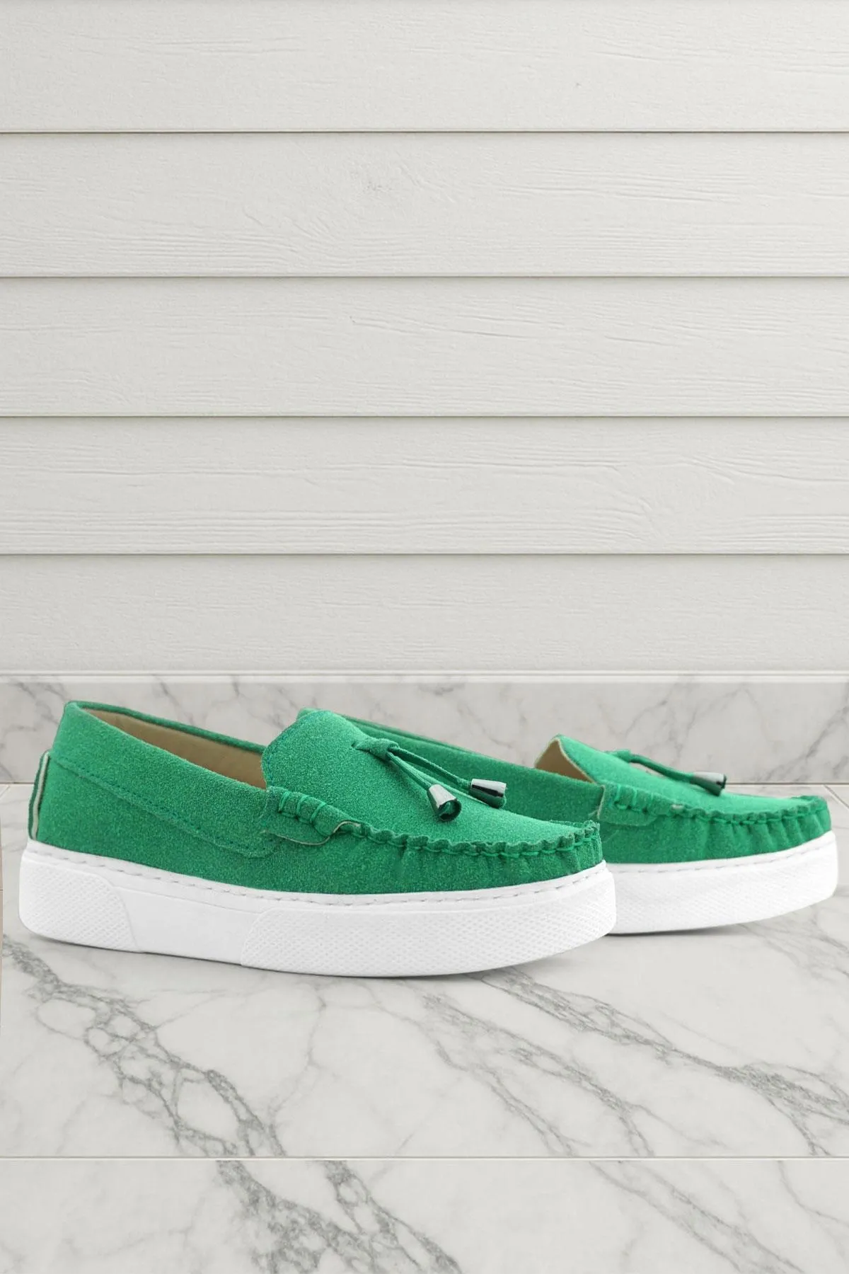 Yeşil Süet Ekstra Hafif Çocuk Makosen Ayakkabı