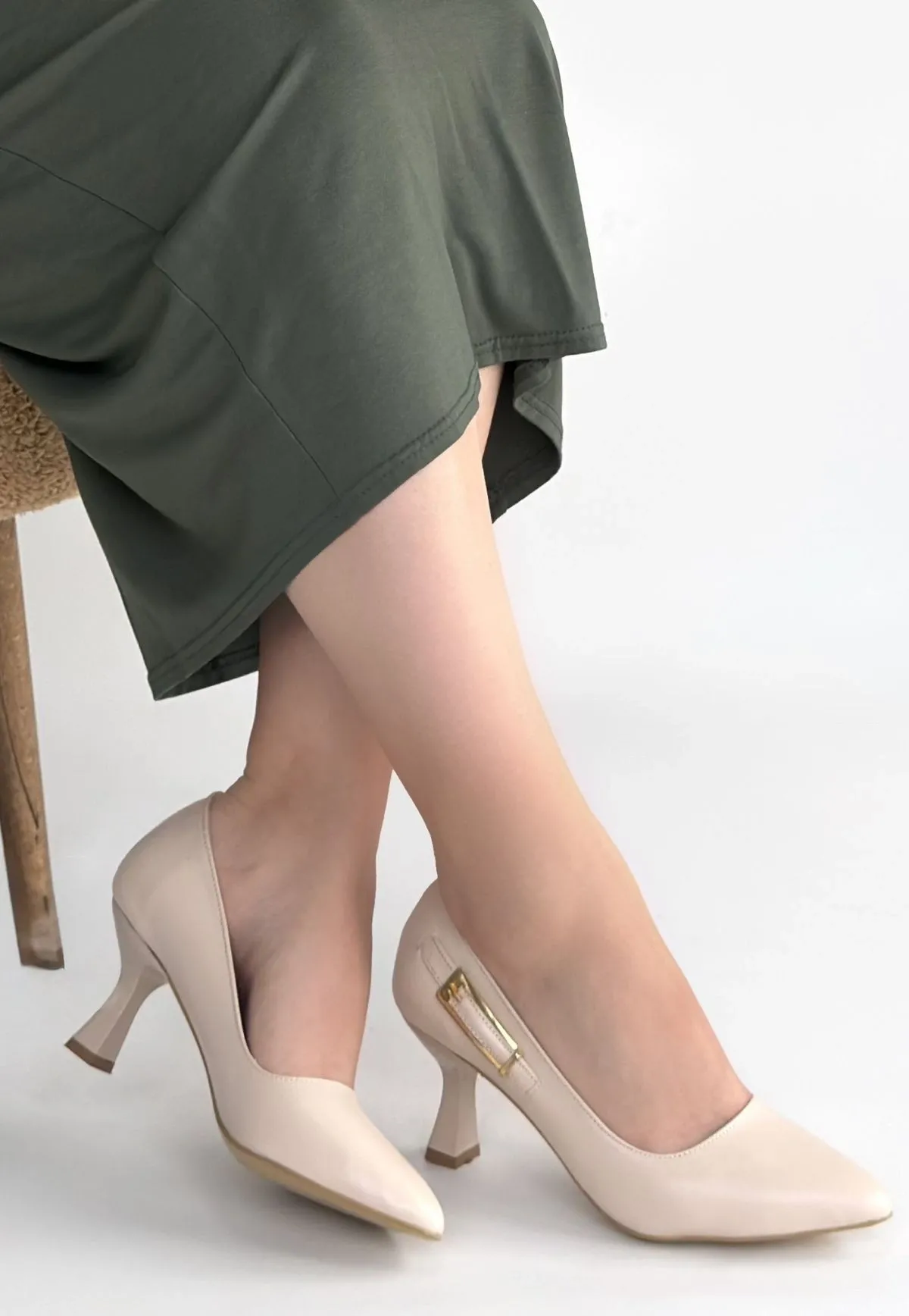 Yons Bej Cilt Topuklu Ayakkabı