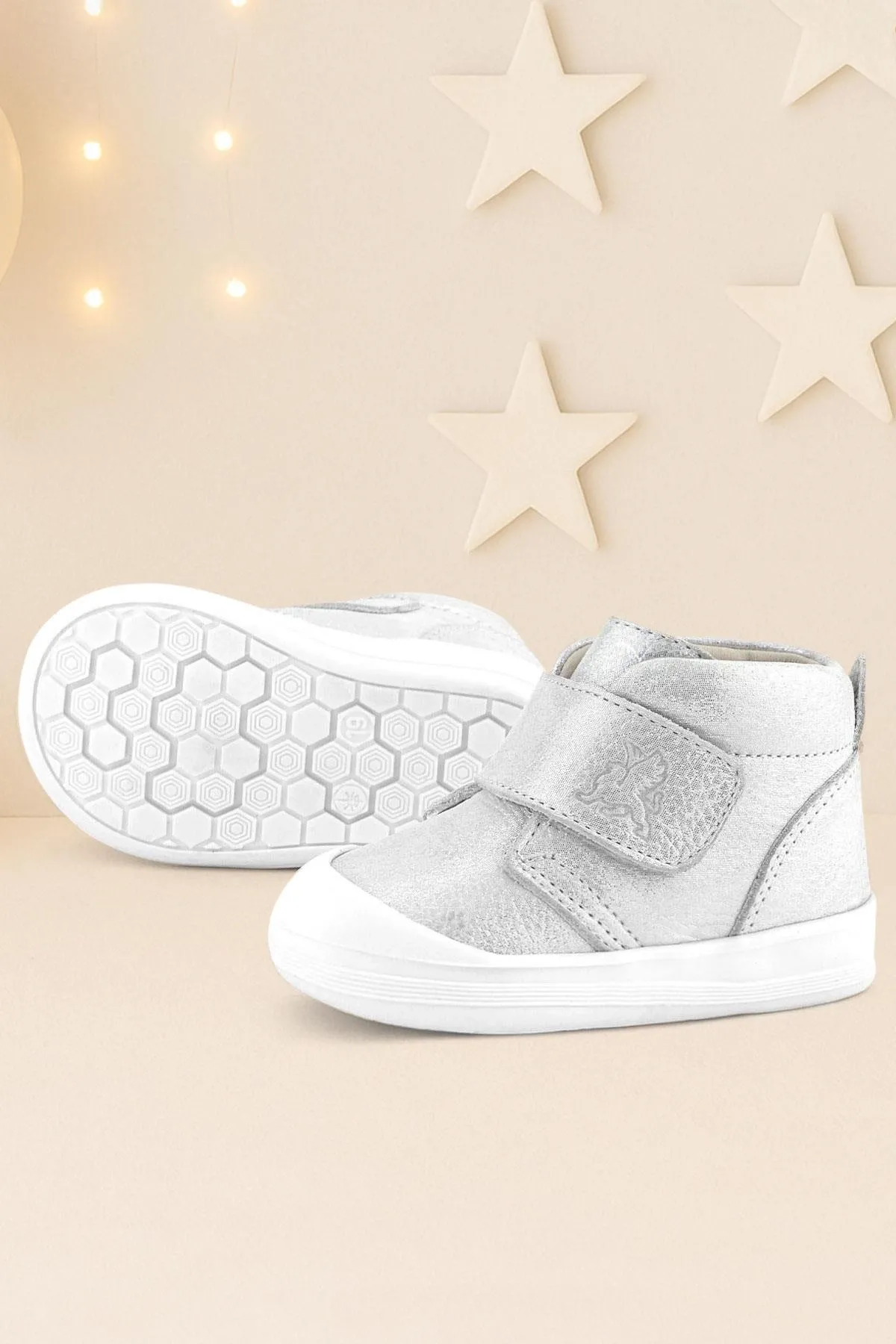 Yoohoo Hakiki Deri Beyaz Simli Cırtlı Unisex Bebek Bot