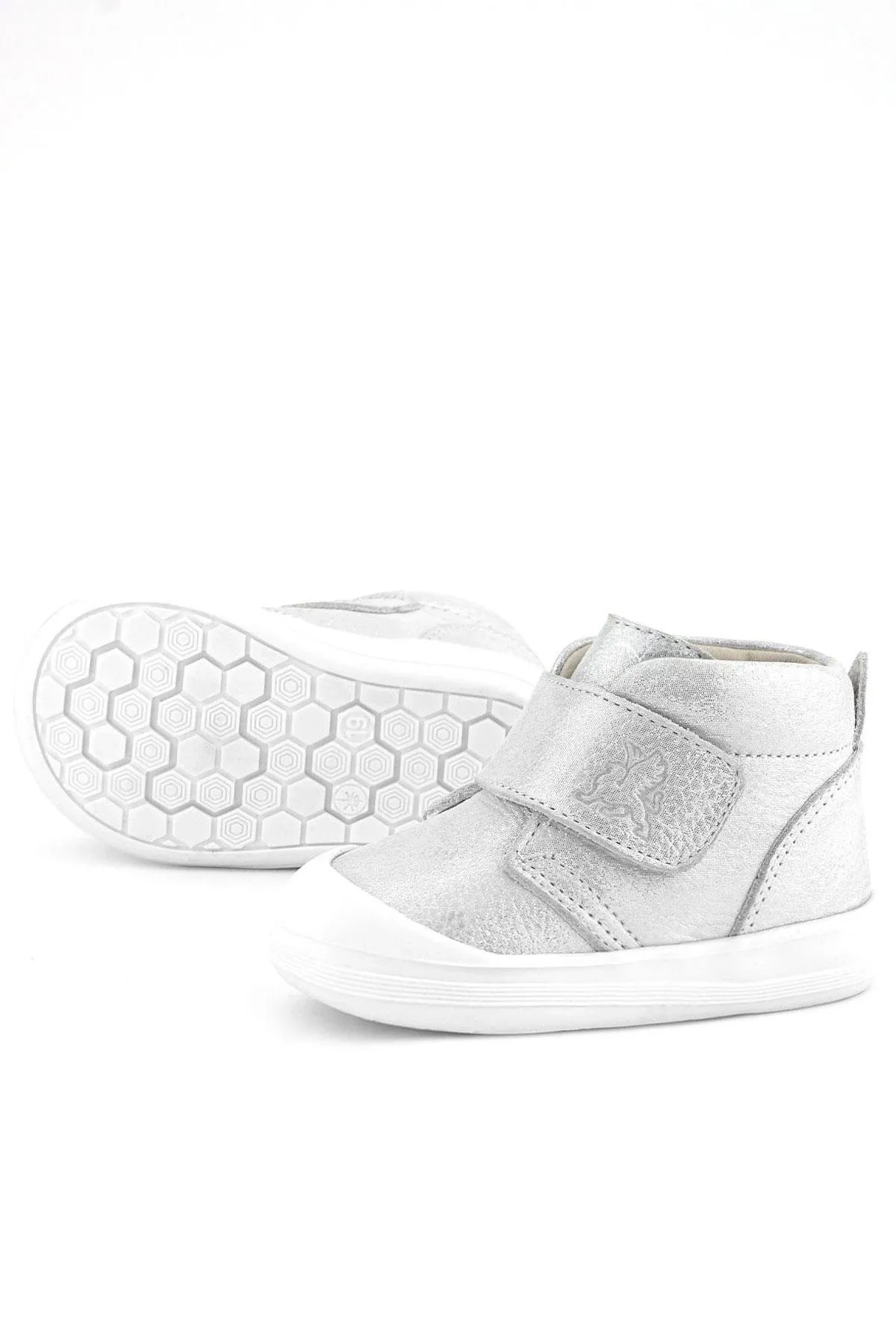 Yoohoo Hakiki Deri Beyaz Simli Cırtlı Unisex Bebek Bot