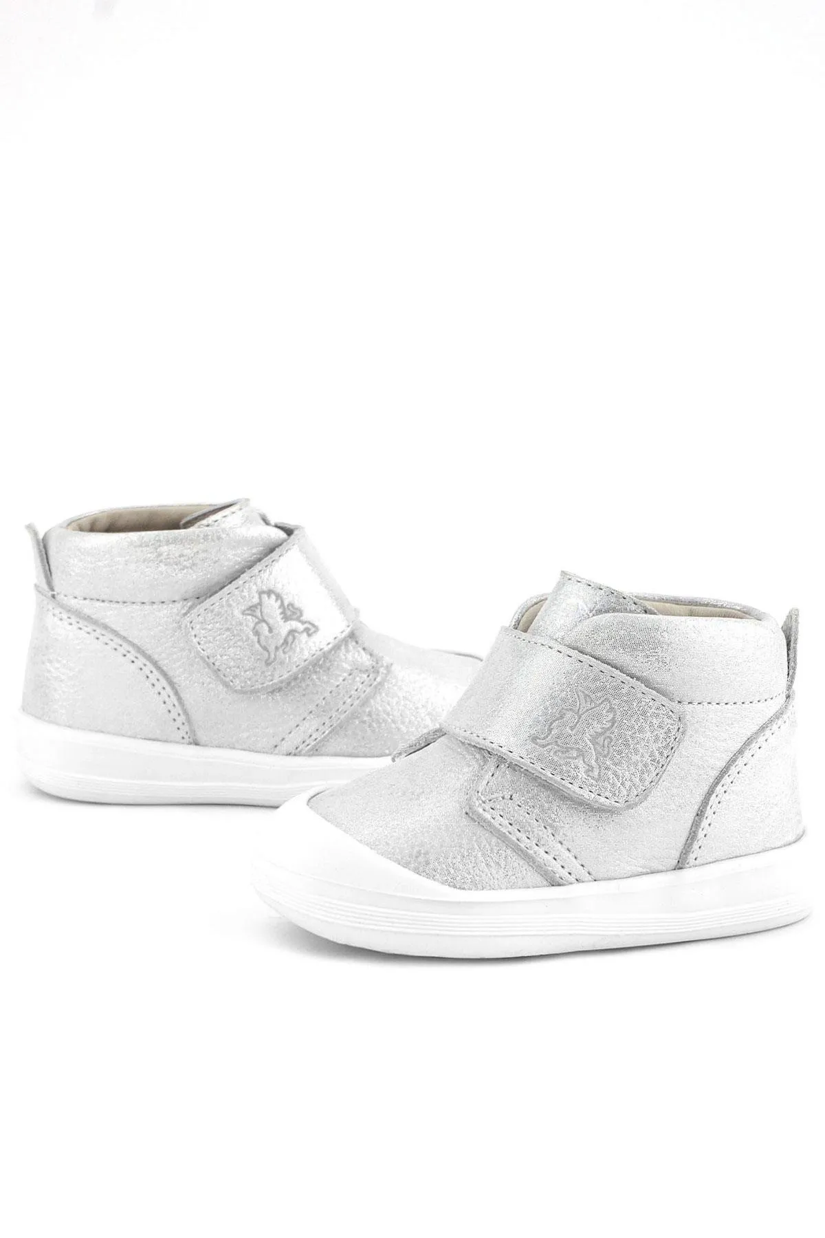 Yoohoo Hakiki Deri Beyaz Simli Cırtlı Unisex Bebek Bot