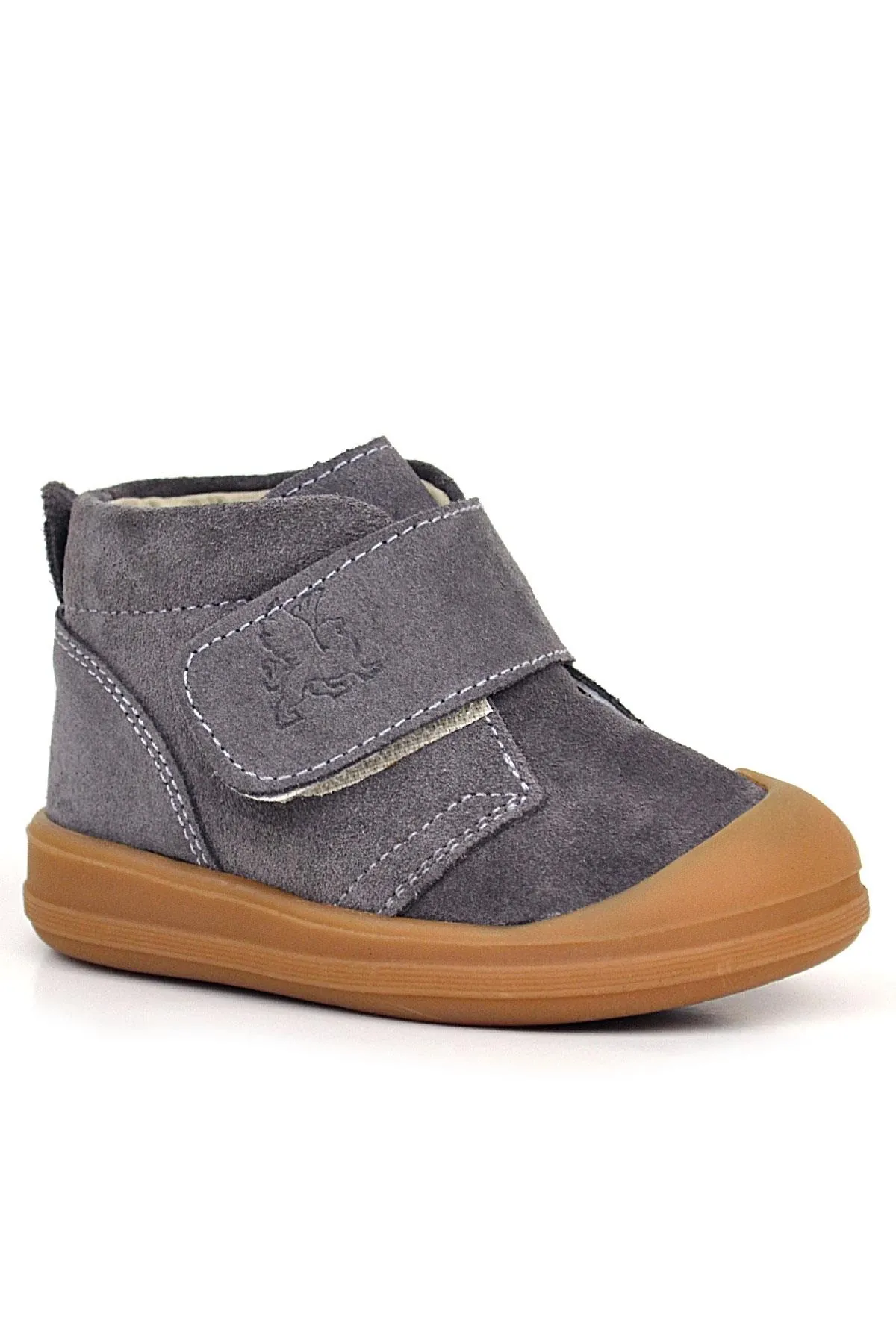 Yoohoo Hakiki Deri Koyu Gri Cırtlı Unisex Bebek Bot