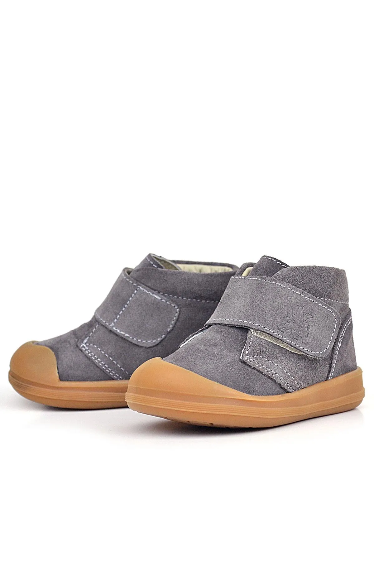 Yoohoo Hakiki Deri Koyu Gri Cırtlı Unisex Bebek Bot