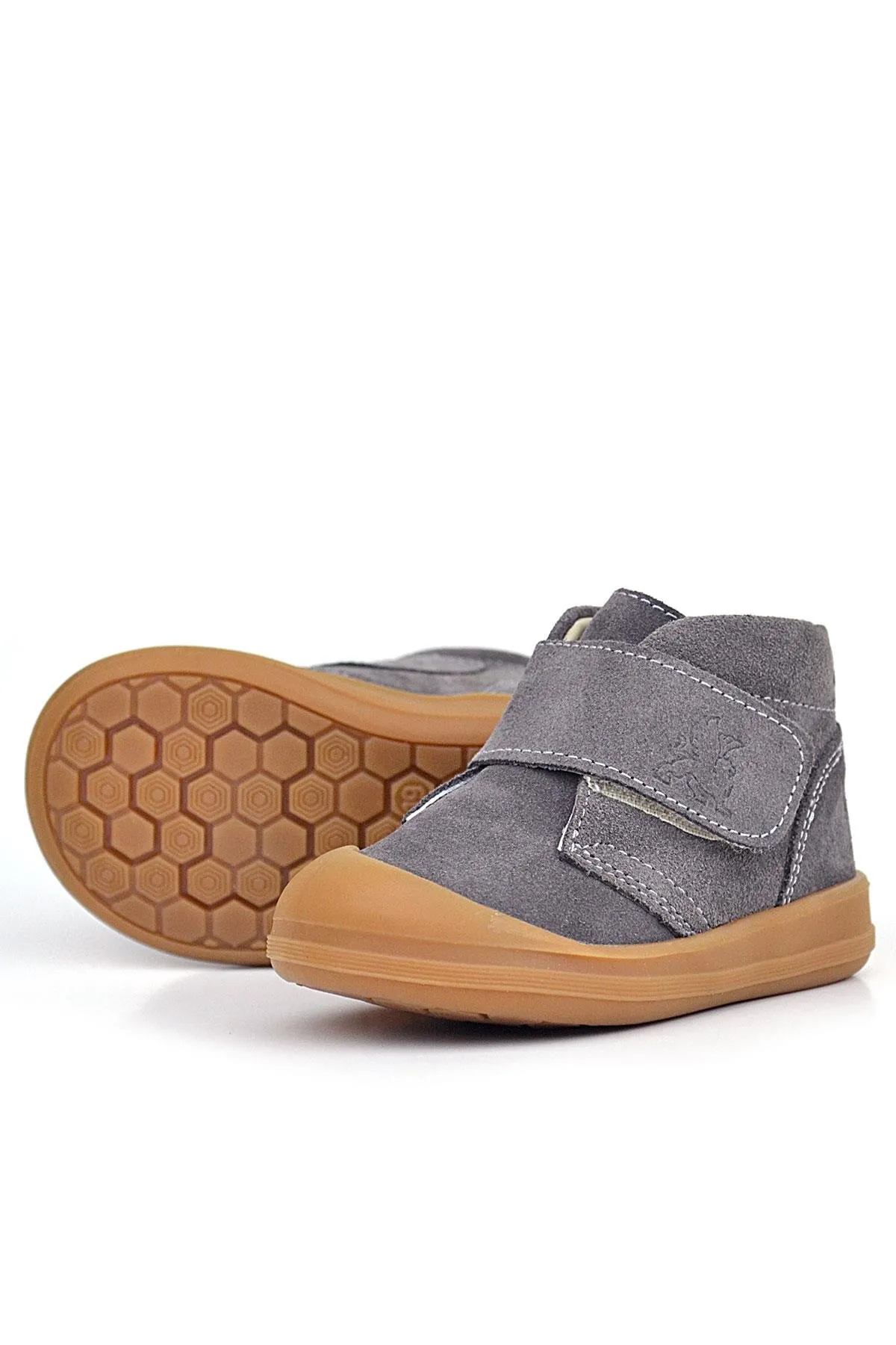 Yoohoo Hakiki Deri Koyu Gri Cırtlı Unisex Bebek Bot