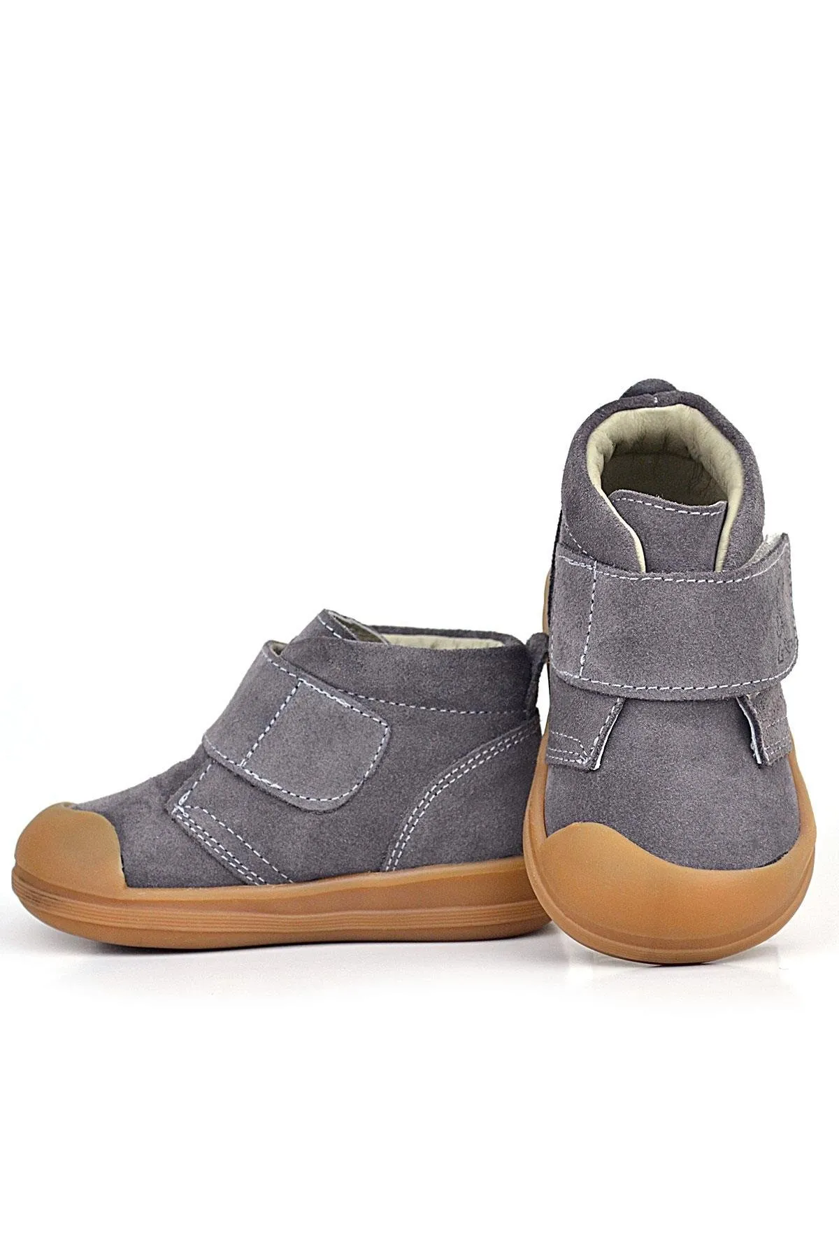 Yoohoo Hakiki Deri Koyu Gri Cırtlı Unisex Bebek Bot