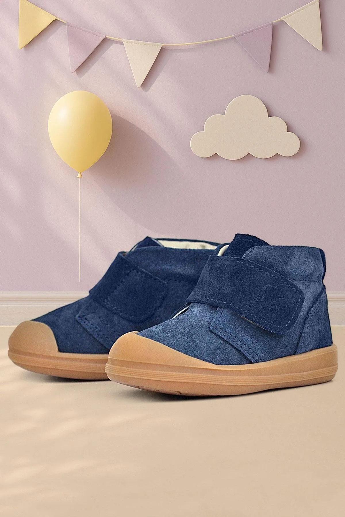 Yoohoo Hakiki Deri Koyu Lacivert Cırtlı Unisex Bebek Bot