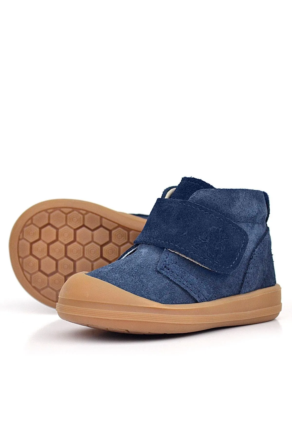 Yoohoo Hakiki Deri Koyu Lacivert Cırtlı Unisex Bebek Bot