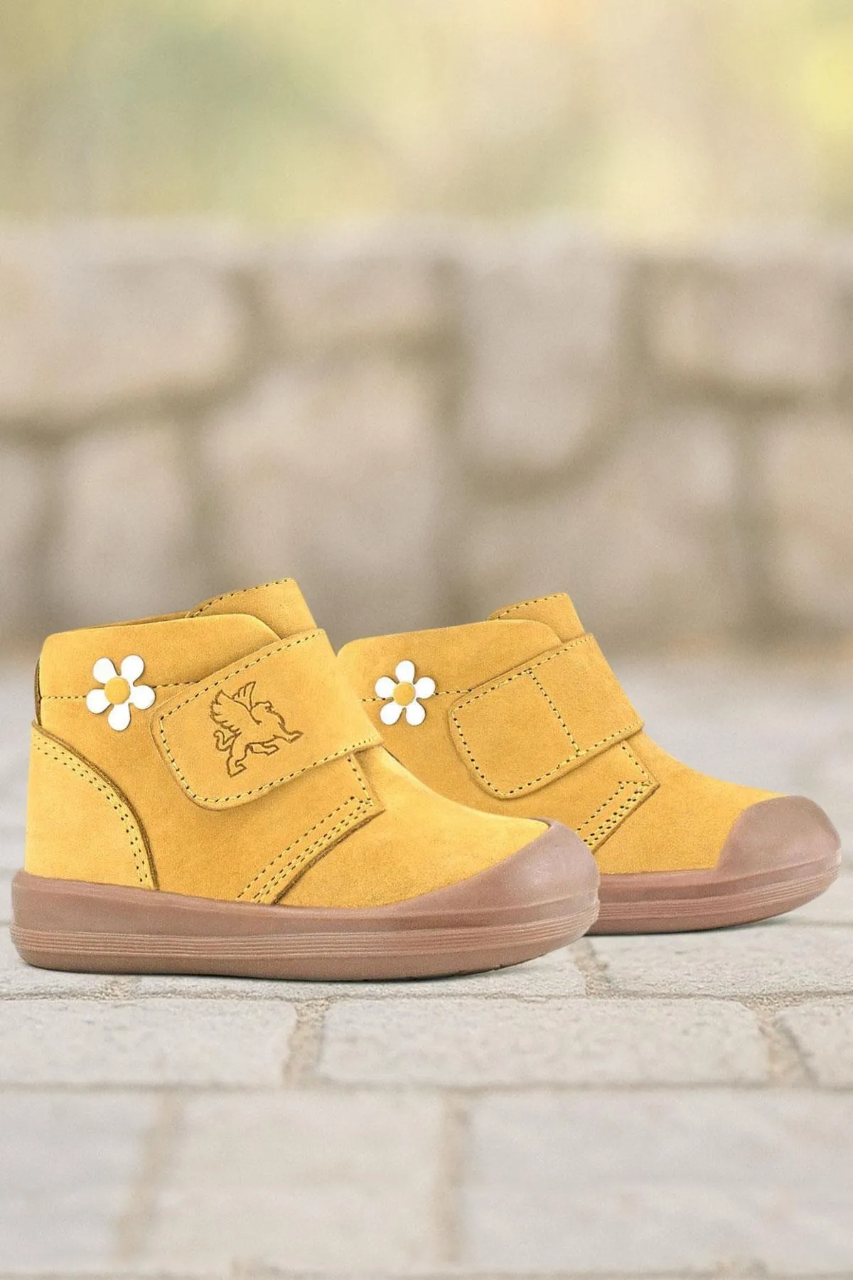 Yoohoo Hakiki Deri Sarı Cırtlı Papatya Detaylı Unisex Bebek Bot