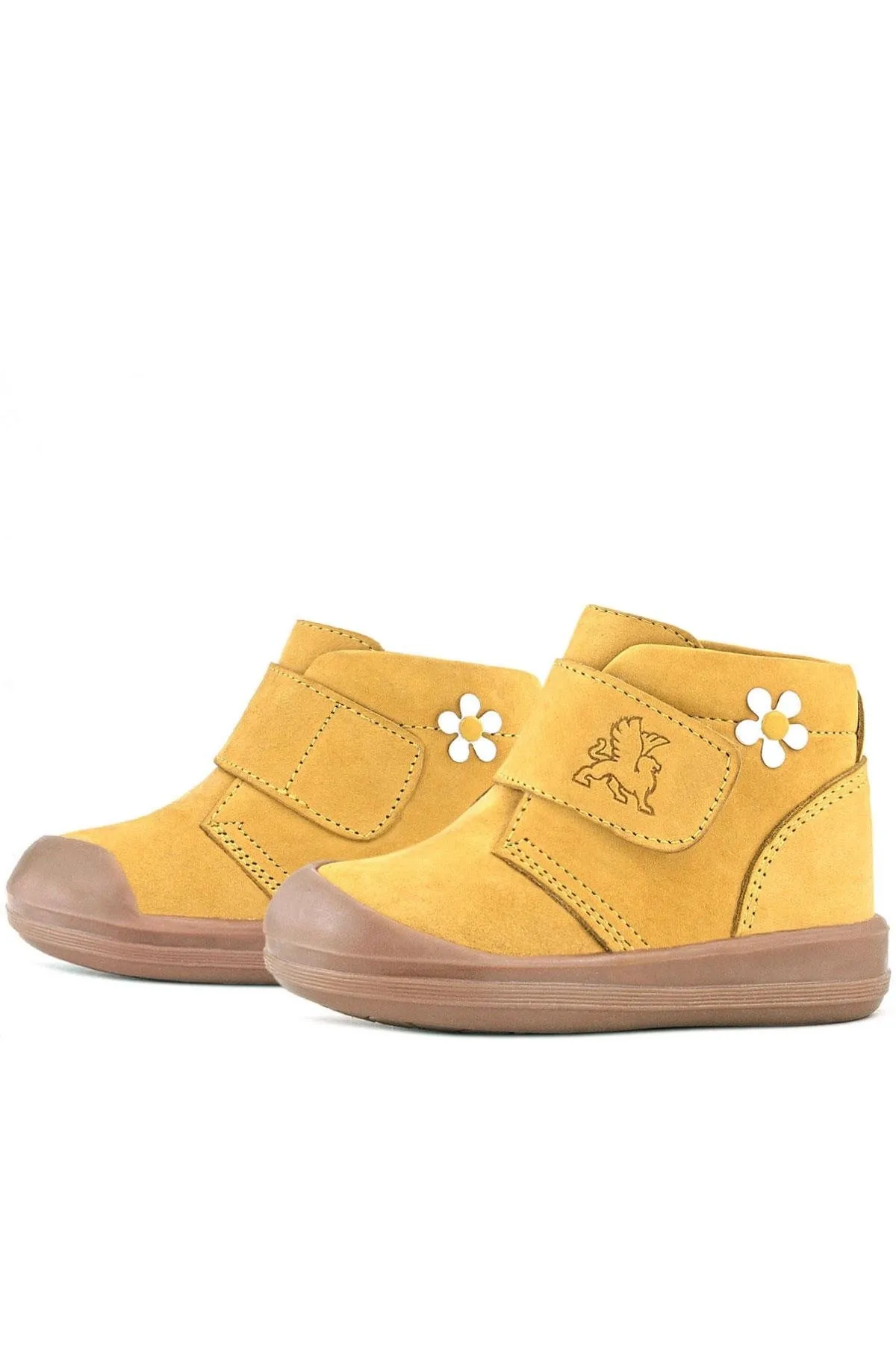 Yoohoo Hakiki Deri Sarı Cırtlı Papatya Detaylı Unisex Bebek Bot