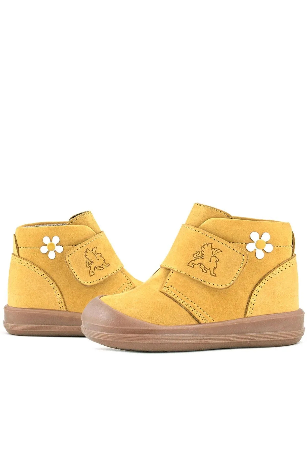 Yoohoo Hakiki Deri Sarı Cırtlı Papatya Detaylı Unisex Bebek Bot
