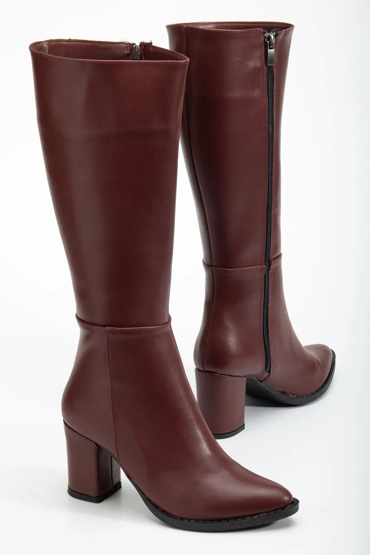 Ysn-4422 Bordo Cilt Topuklu Kadın Çizme