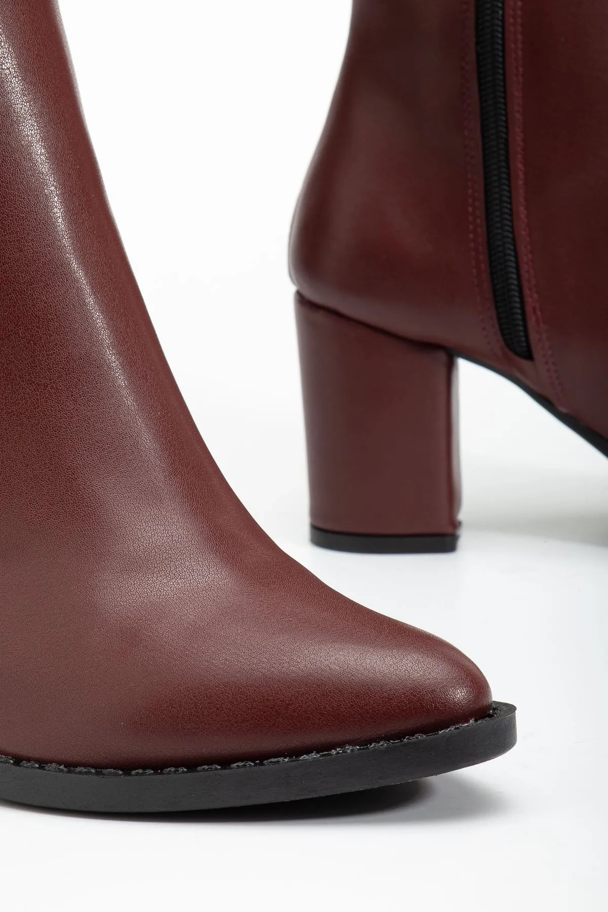 Ysn-4422 Bordo Cilt Topuklu Kadın Çizme