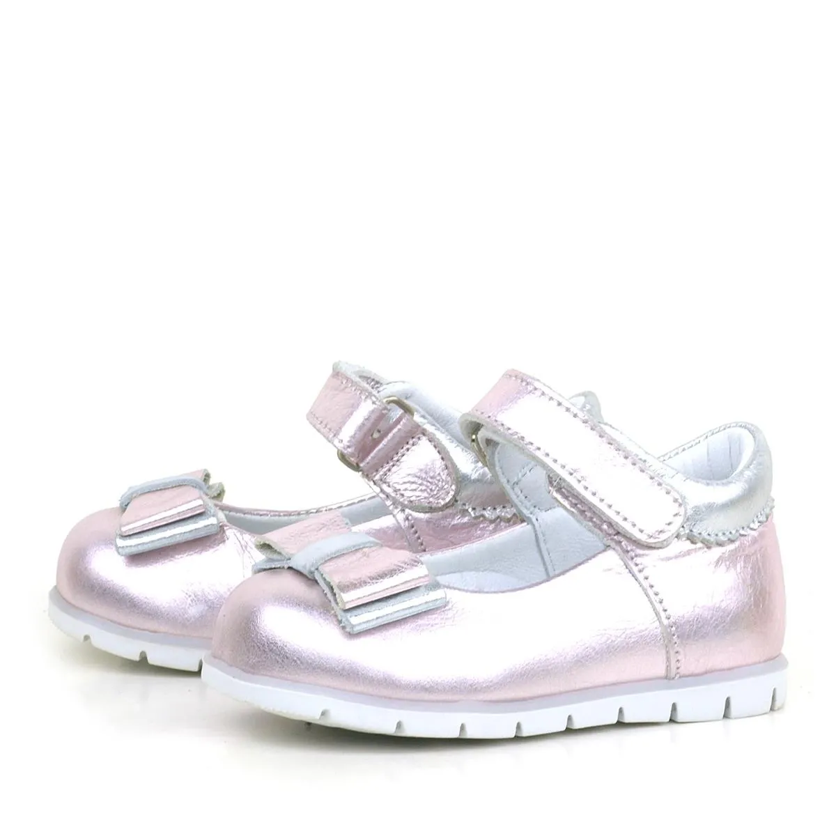 Hakiki Deri Pembe Gümüş Kız Bebek Babet Ayakkabı