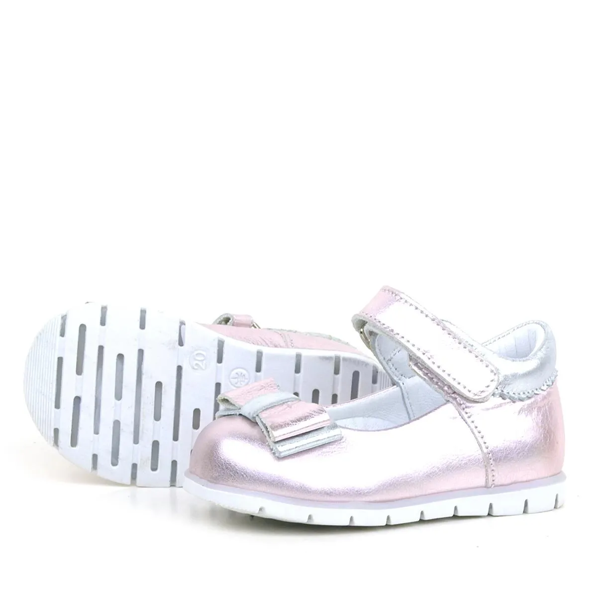 Hakiki Deri Pembe Gümüş Kız Bebek Babet Ayakkabı