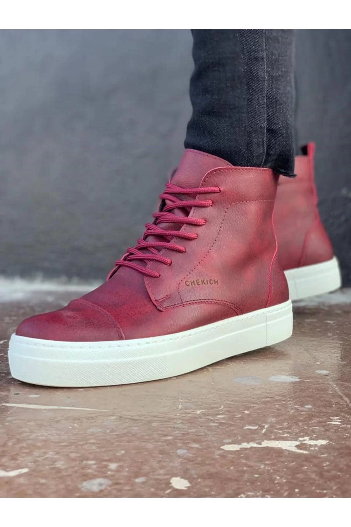 Ch029 Cbt Vulcanized Lace Up Erkek Bot Bordo