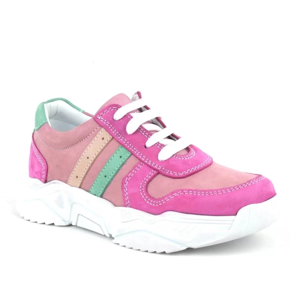 Hakiki Deri Fuşya Pembe Kız Çocuk Sneakers Ayakkabı