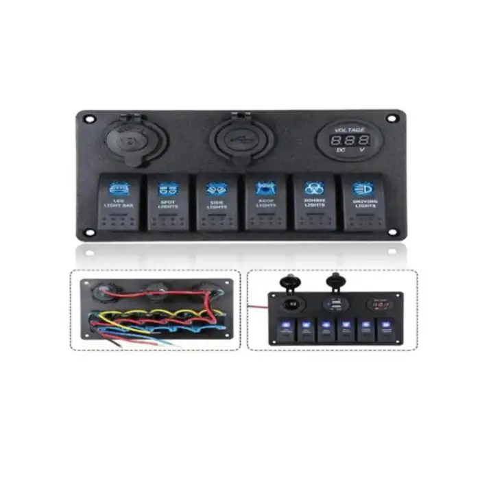 Switch Panel  6lı 12v, USB - Voltmetre 111x180 mm