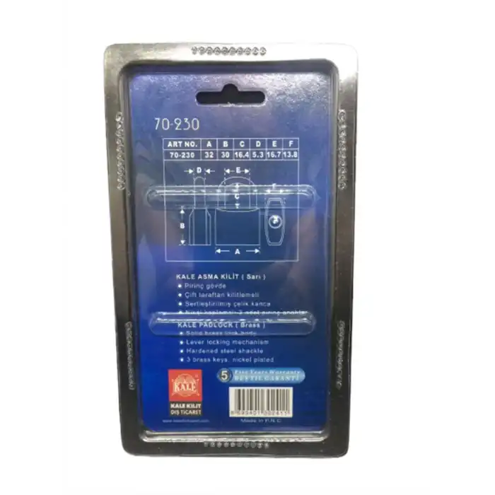 Kale Asma Kilit Sarı 70 - 230