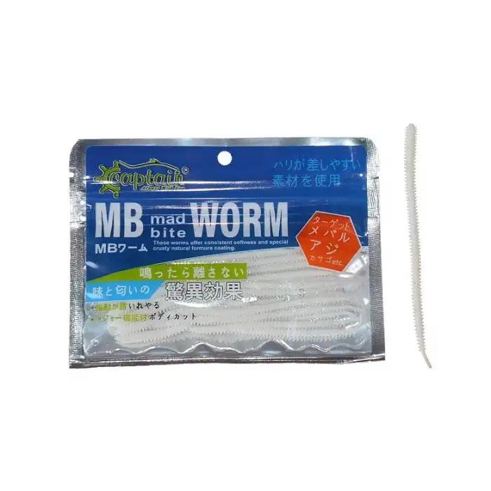 Captain 3455 Mad Bite Worm 10cm Aromalı LRF Silikonu 0.8gr 15li Paket Beyaz