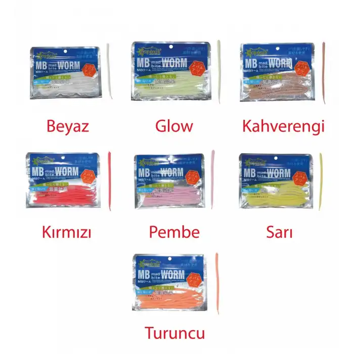 Captain 3456 Mad Bite Worm 10cm Aromalı LRF Silikonu 1.3gr 10lu Paket Glow