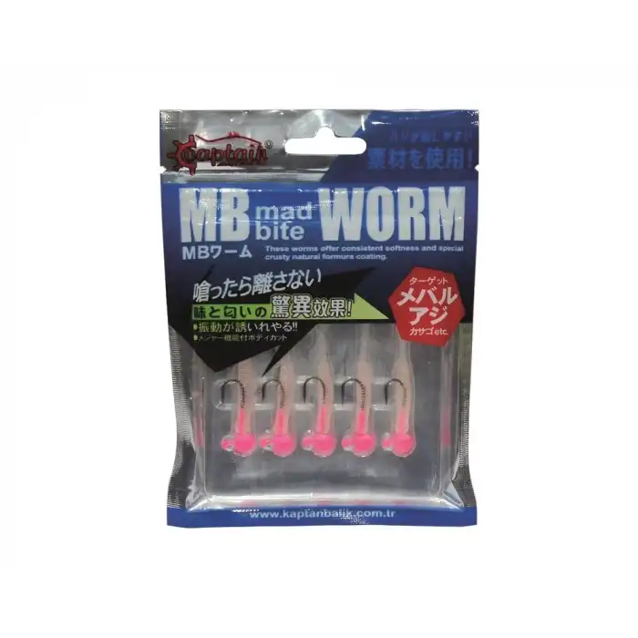 Captain 3521 Mad Bite 4cm Jig Headli Worm LRF Silikon Yem 5li Set Pink