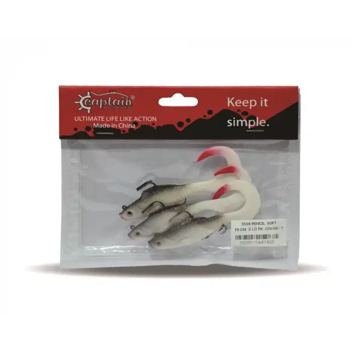Captain 3559 Pencil Soft 10cm Levrek Silikonu 3lü Suni Balık 1