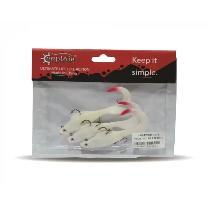 Captain 3559 Pencil Soft 10cm Levrek Silikonu 3lü Suni Balık 3