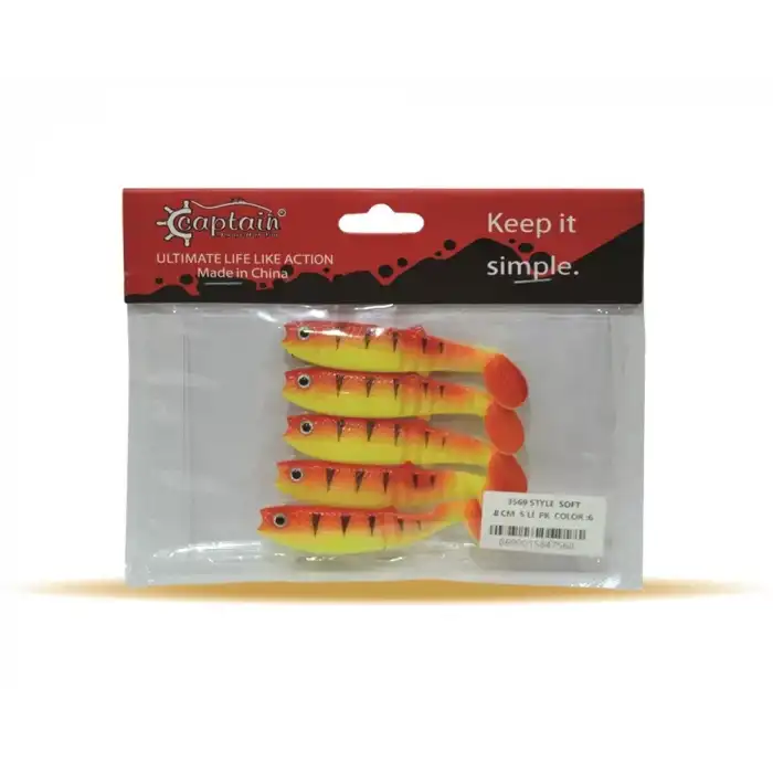Captain 3569 Style Soft 8cm Levrek Silikonu 5li Paket Suni Yem 6