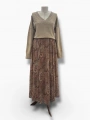 Haki Şal Desenli Şifon Kumaş Elbise Modelimiz