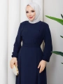 Lacivert Krep Kumaş Kuşaklı Elbise Modelimiz