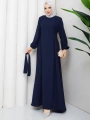 Lacivert Krep Kumaş Kuşaklı Elbise Modelimiz