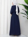 Lacivert Krep Kumaş Kuşaklı Elbise Modelimiz