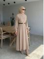 Bej Modal Kumaş Kemerli Elbise Modelimiz