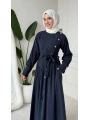 Lacivert Modal Kumaş Kuşaklı Düğmeli Elbise Modelimiz