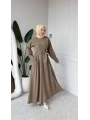 Haki Modal Kumaş Kuşaklı Düğmeli Elbise Modelimiz